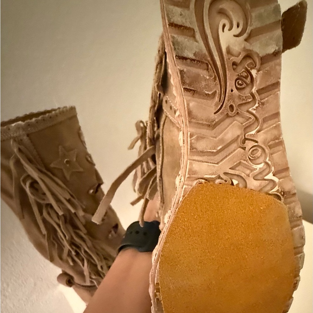 El Vaquero Italy  NWB Drifter mid height version Fringed Suede Mocassin boots - Picture 9 of 14